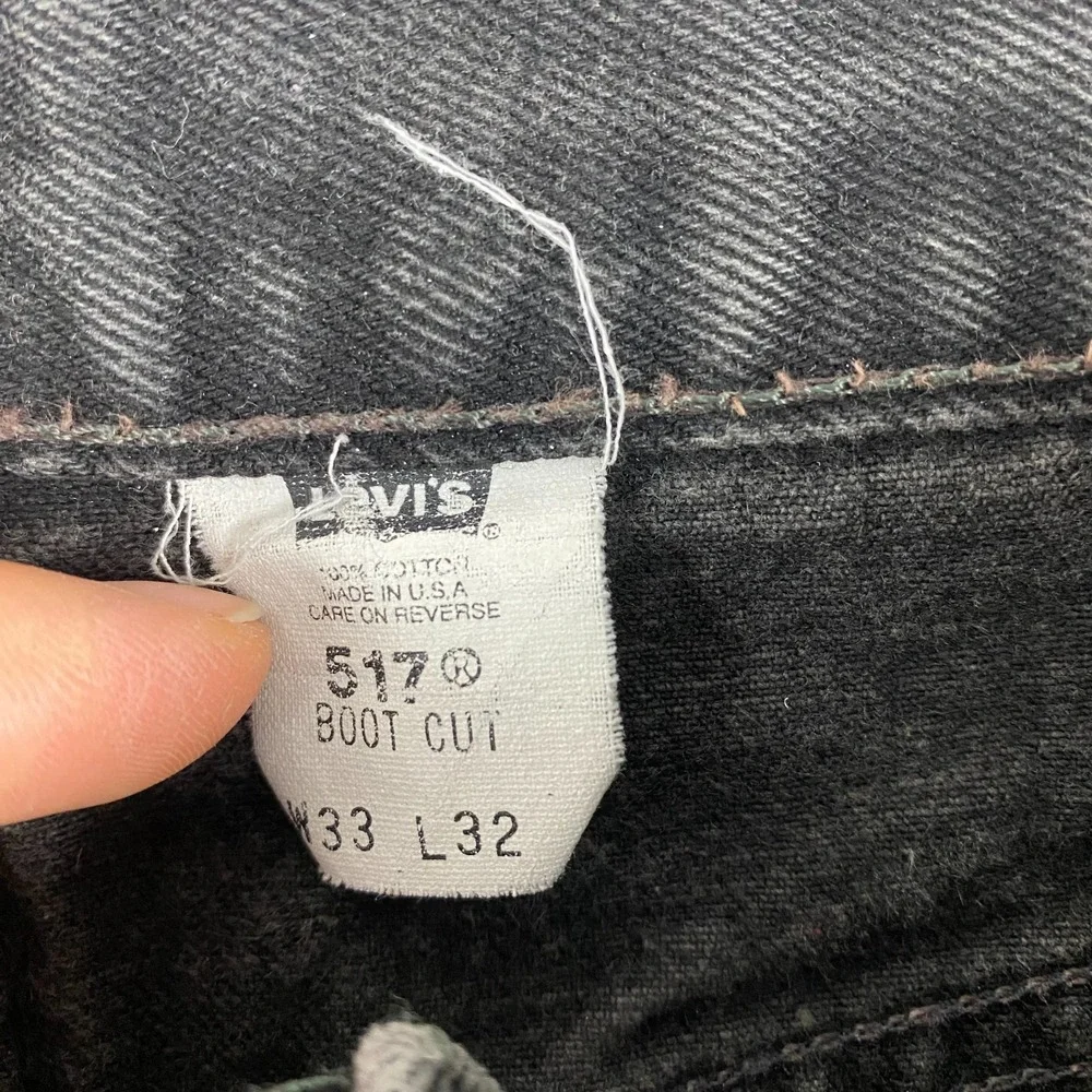 Vintage Levis 517 Bootcut Black Made in USA Denim Jeans 32x31 (Tag 33x32)